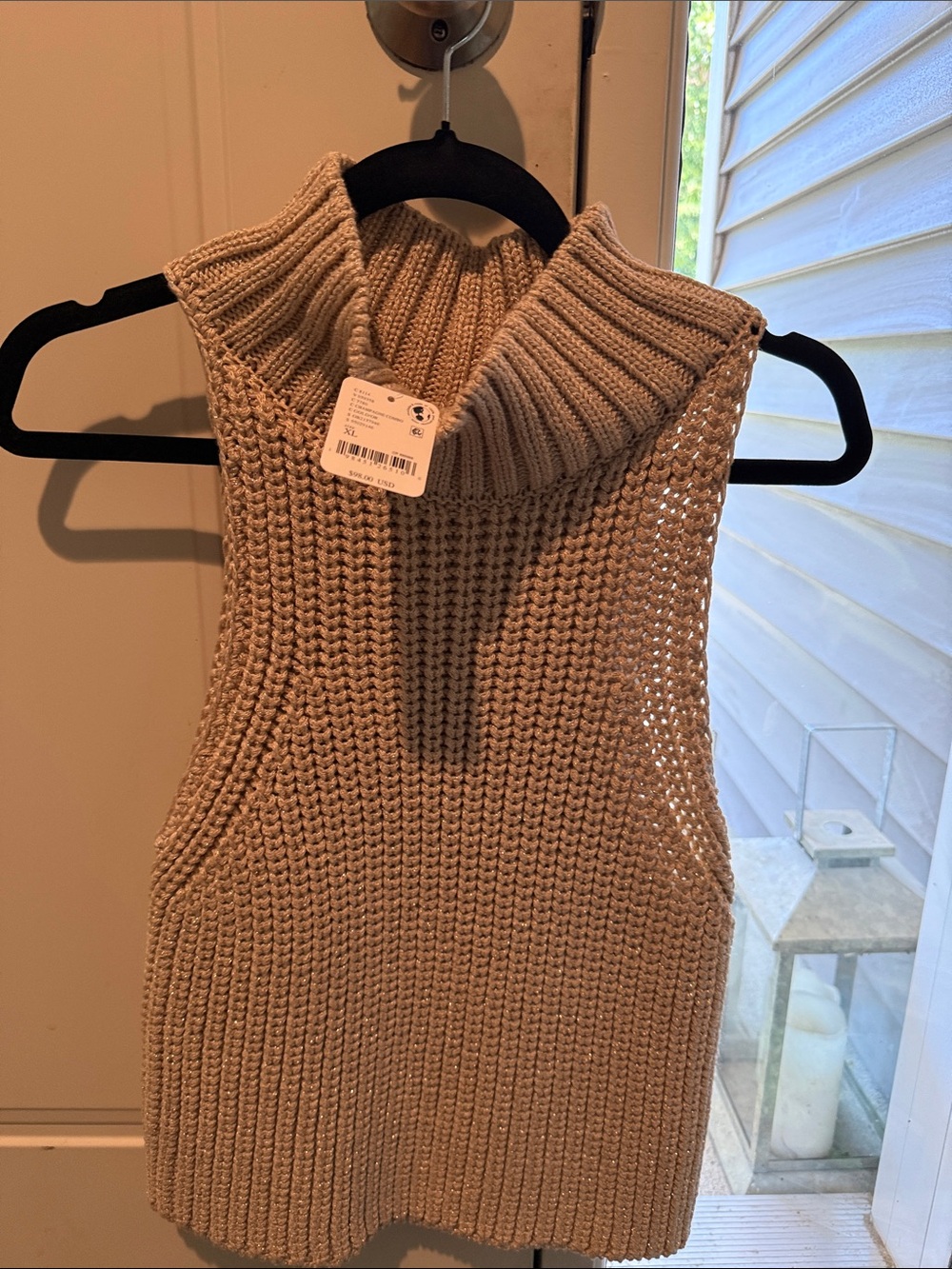 Free People Chunky Sleeveless Turtleneck Sweater Vest in Beige